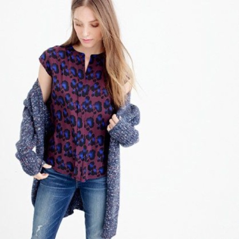 Women's Blue and Purple Leopard Print Top